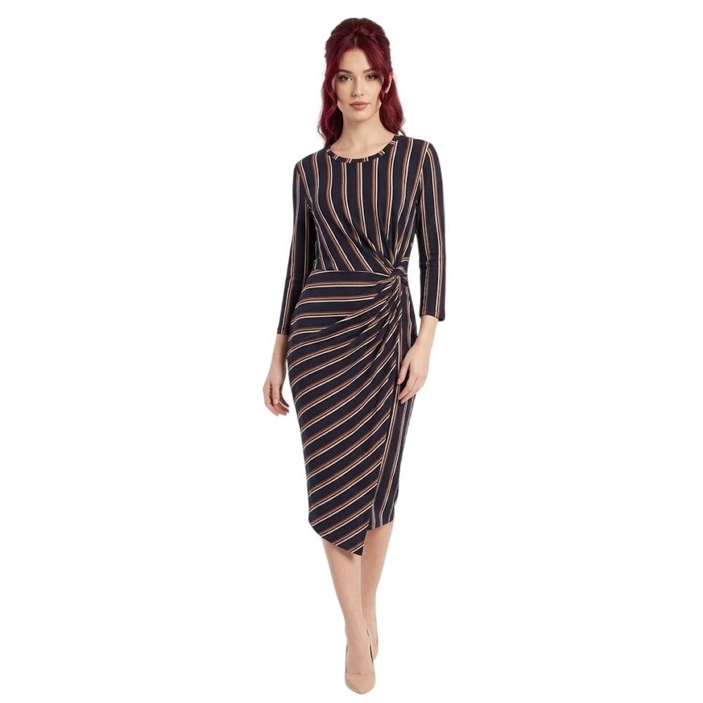 Socialite Nordstrom Faux-Wrap Asymmetric Striped Bodycon Midi Dress Size Large